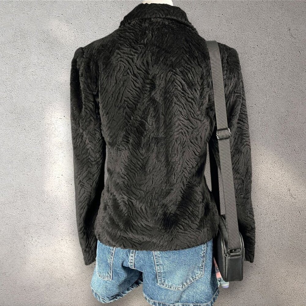 Giancarlo Ferrari Faux Fur Jacket Womens 4 Black Zip Up Y2K Indie Sleaze Blazer - Picture 2 of 6